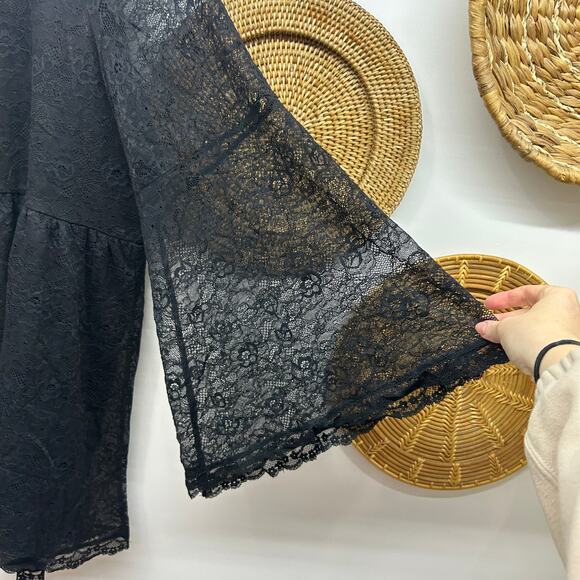 Torrid Lace Baby Doll Top Plus Size 5X Black Sweetheart Neck Sheer Bell Sleeve - Picture 6 of 8